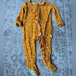 Posh Peanut Mustard Floral Ruffled Zippered Footie Newborn